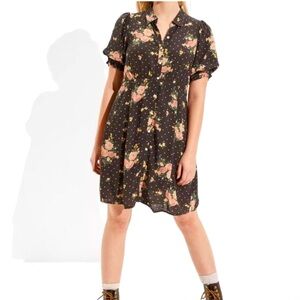 American Eagle AE Floral Polka Dot Puff Sleeve Grey Shirt Dress